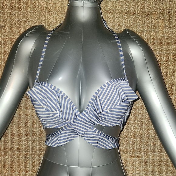 Aerie Blue and Silver Bikini Top with Chevron Stripes NWOT - Picture 1 of 3